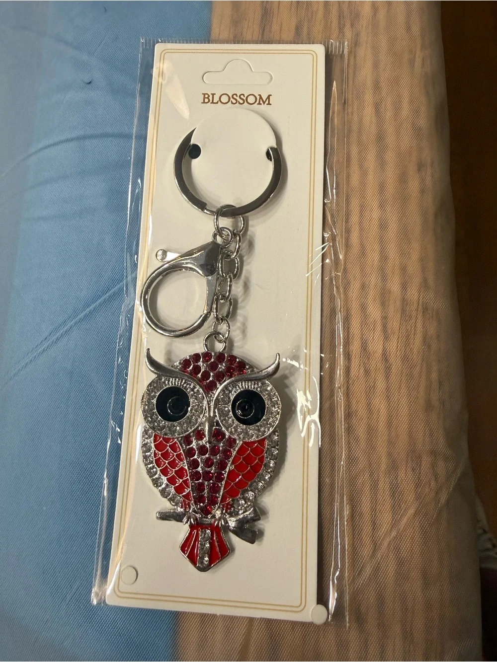 Silver Owl Keychain with Turquoise Crystals with other Colors